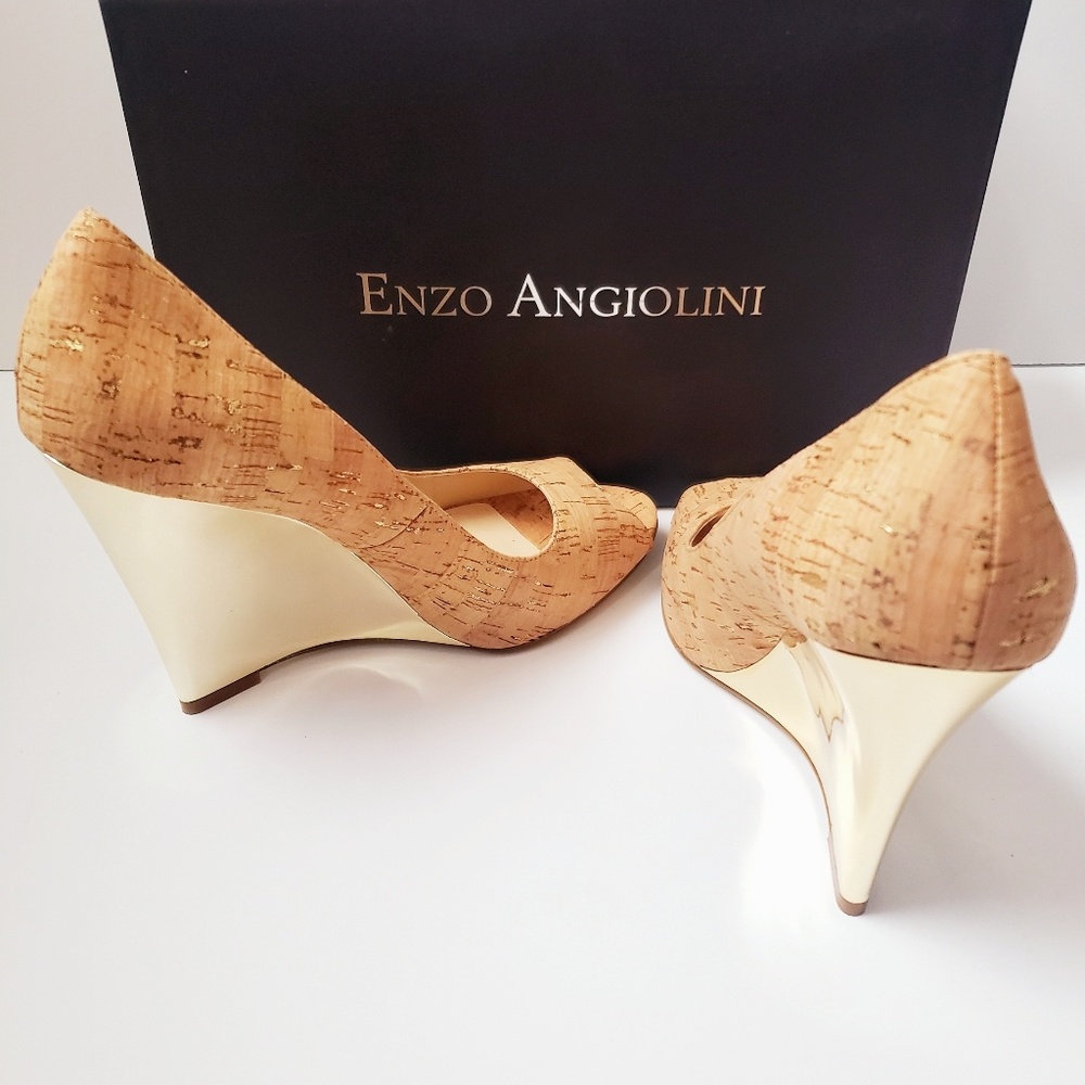New Enzo Angiolini Amerly Gold Cork Wedge Heels - Picture 6 of 7